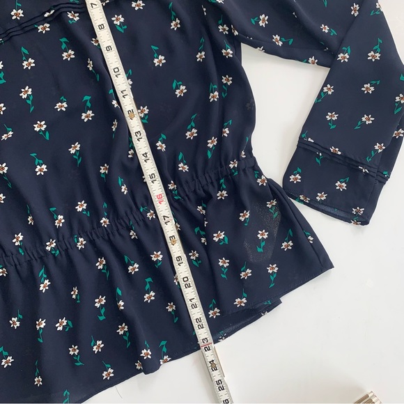 ASOS Only Blue Flora Sheer Long Sleeve High Neckline Top Blouse Size Medium - Picture 7 of 11